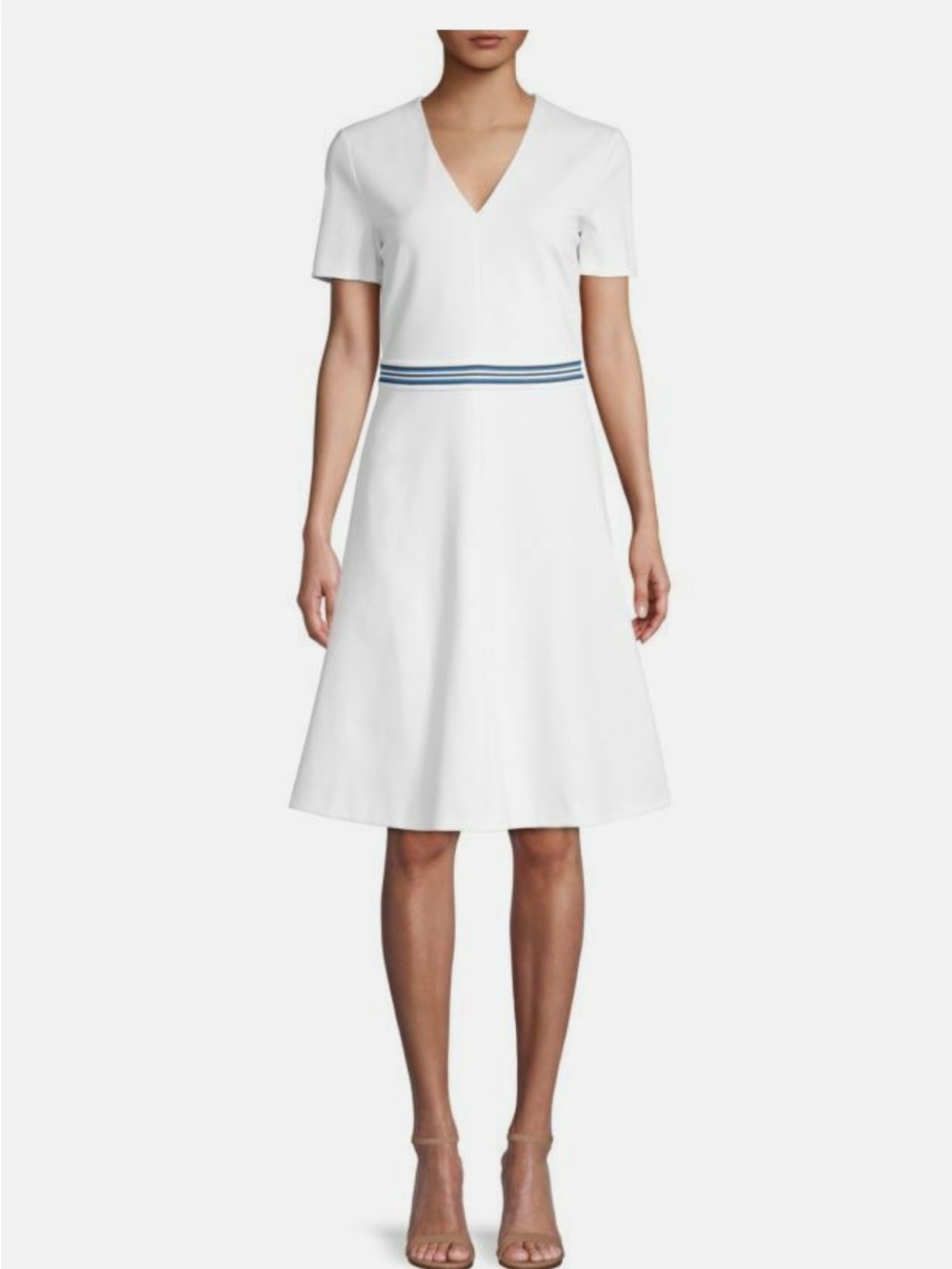 Escada sport white Mini Dress with Navy Waist Stripes